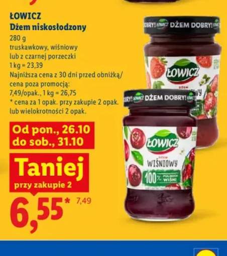 Dżem niskosłodzony truskawkowy Łowicz +2 warianty