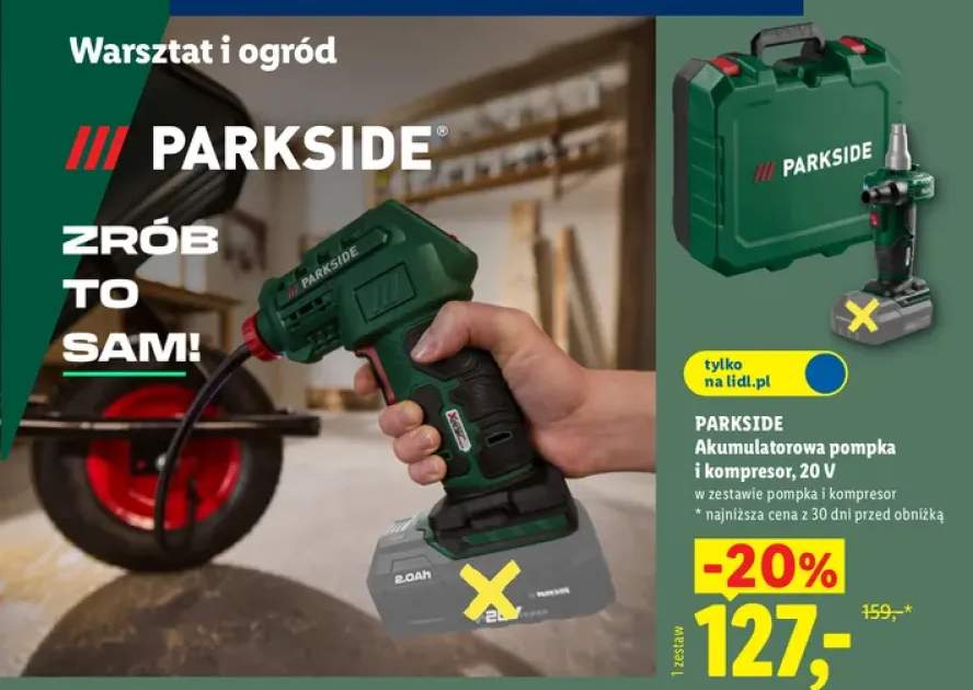 Akumulatorowa pompka i kompresor Parkside