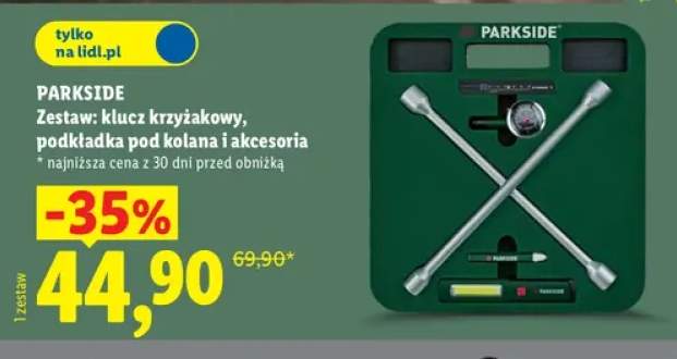 Zestaw klucz krzyżakowy podkładka pod kolana i akcesoria Parkside