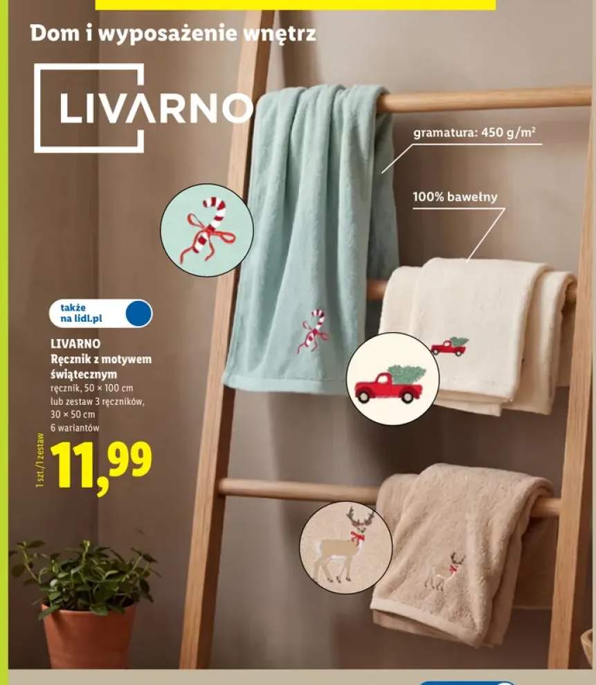 Ręcznik z motywem świątecznym Livarno 50x100 cm +1 wariant