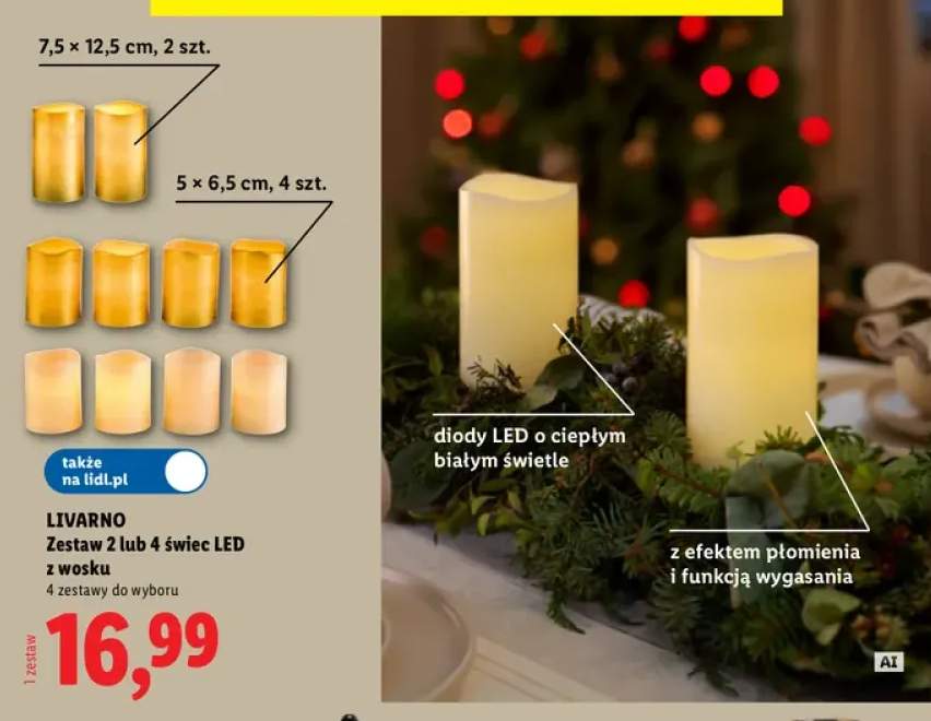 Zestaw 2 świec LED z wosku 7,5x12,5 cm Livarno +1 wariant