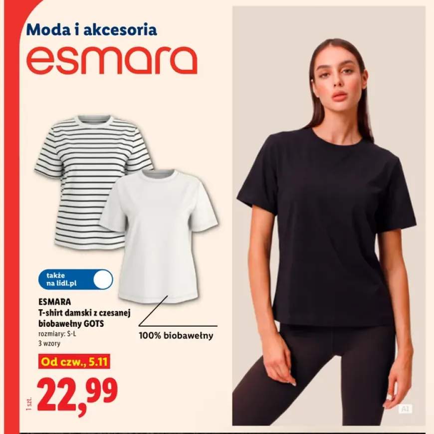 T-shirt damski z czesanej biobawełny GOTS Esmara