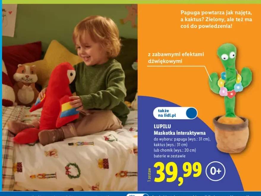 Maskotka interaktywna papuga wys. 31 cm Lupilu +2 warianty