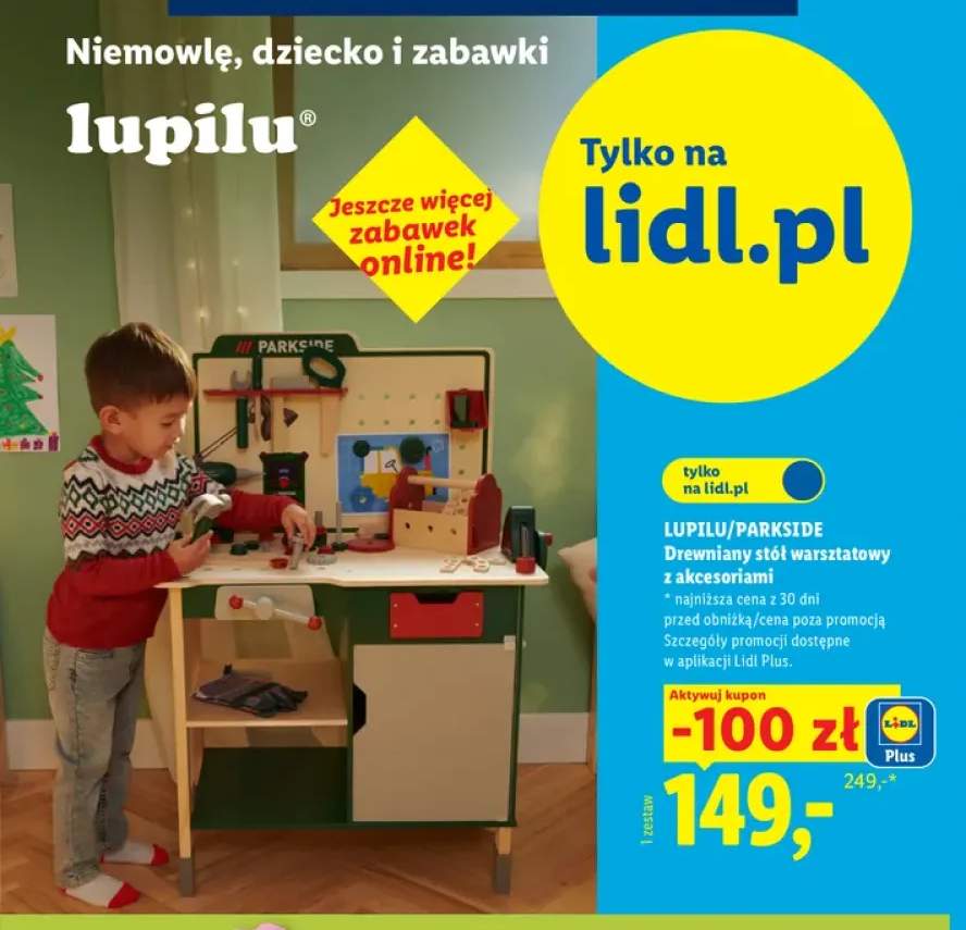 Drewniany stół warsztatowy z akcesoriami Lupilu/Parkside