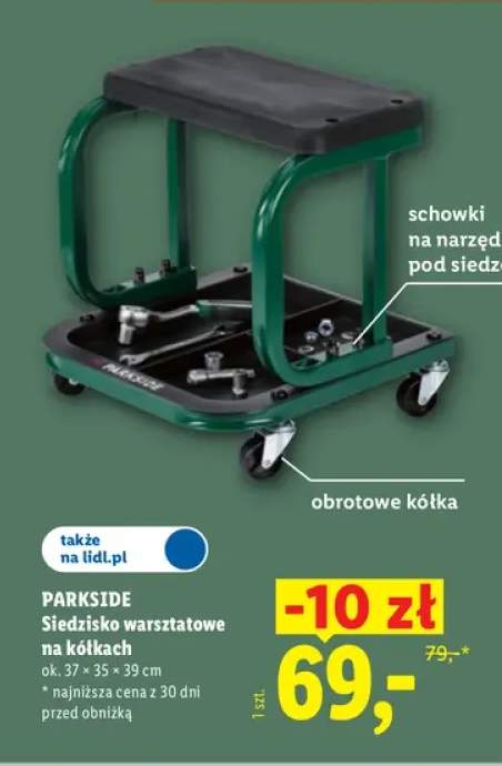 Siedzisko warsztatowe na kółkach Parkside