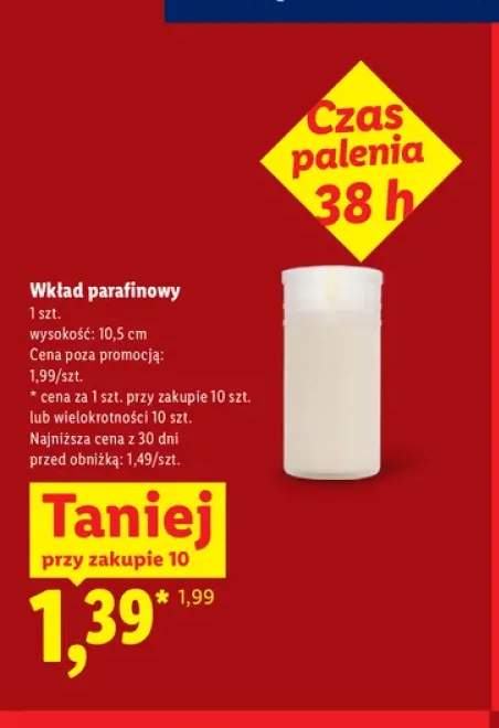 Wkład parafinowy czas palenia 38h