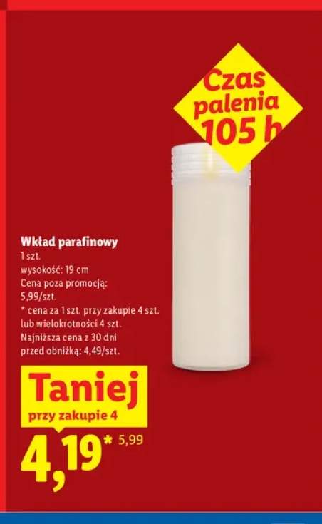 Wkład parafinowy czas palenia 105h
