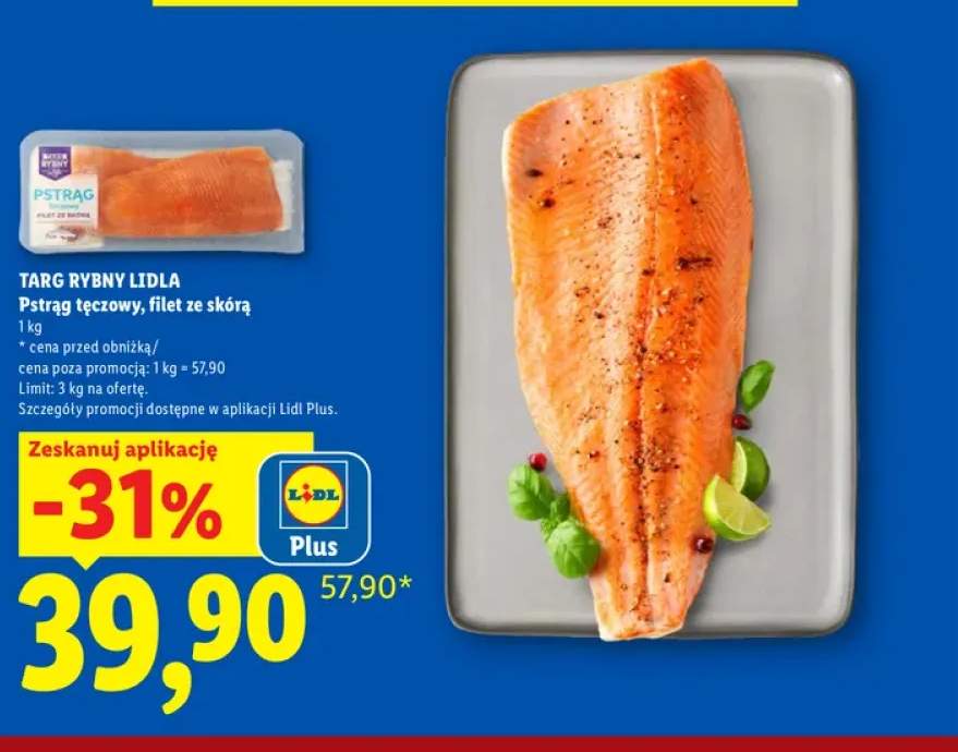 Pstrąg tęczowy filet ze skórą Targ Rybny Lidla