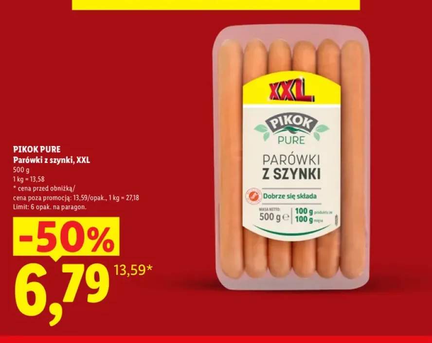 Parówki z szynki XXL Pikok Pure