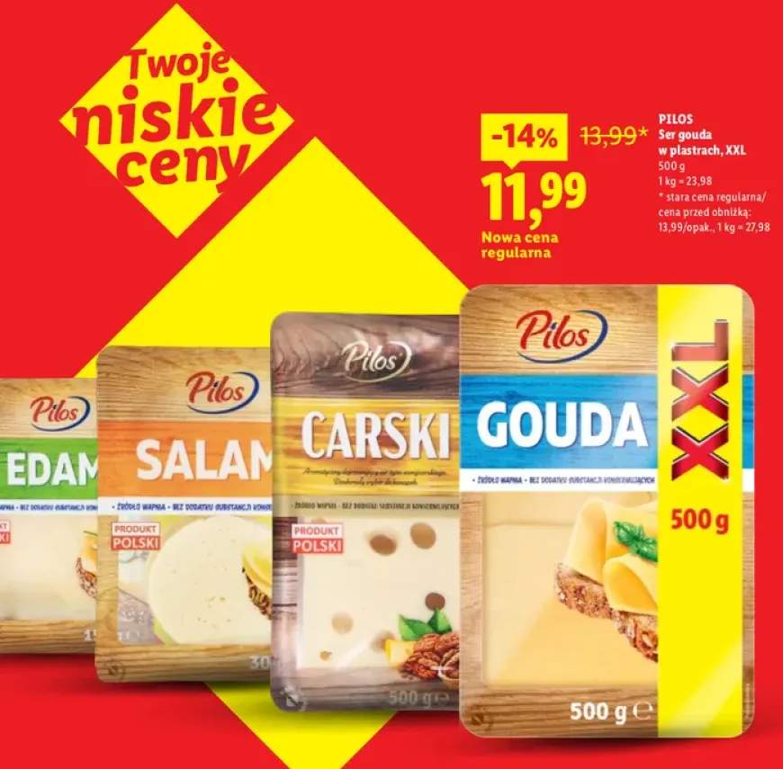 Ser gouda w plastrach XXL Pilos +3 warianty