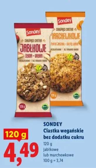 Ciastka wegańskie marchewkowe bez dodatku cukru Sondey +1 wariant