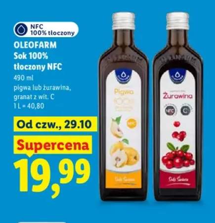 Sok tłoczony NFC pigwa Oleofarm 100% +2 warianty
