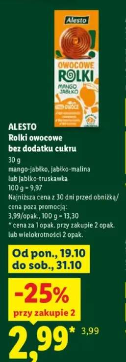 Rolki owocowe bez dodatku cukru mango-jabłko Alesto +2 warianty
