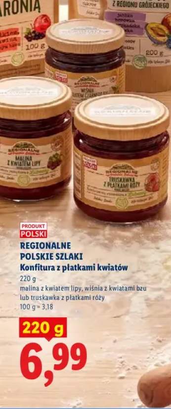 Konfitura z płatkami kwiatów malina z kwiatem lipy Regionalne Polskie Szlaki +2 warianty