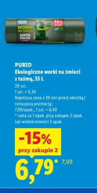 Ekologiczne worki na śmieci z taśmą 35 l Purio