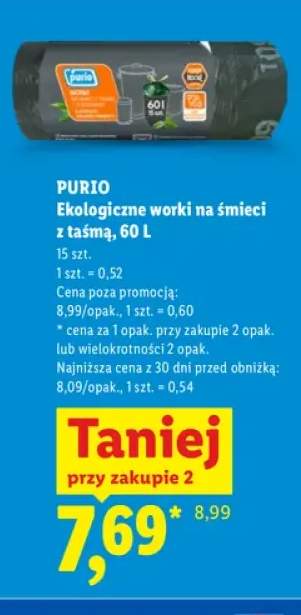 Ekologiczne worki na śmieci z taśmą 60 l Purio